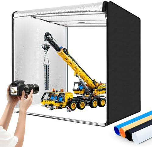 SYSCLOUD Photo Studio Light Box, 32x32 Professional Dimmable Shooting Tent Kit with 210 LEDs Lights & 4 Color Backgrounds for Product Photography