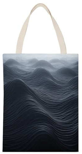 LBKHDS Wiederverwendbare Canvas-Tragetaschen, tiefschwarze Wellen-Druck, Einkaufstasche, Mehrzweck-Leinentaschen, einseitiges Muster, Weiß, 35 x 45 cm, weiß, 35*45cm