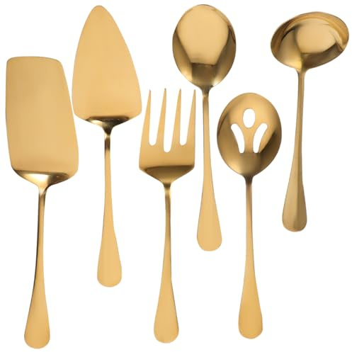 IMIKEYA Cucharas Para Servir Doradas De Cubiertos De Acero Inoxidable Para Servir Aptos Alimentario Restaurante Tenedores y Cuchara Sopera