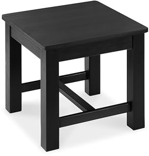 VICTORY RELAX 12 Inch Wooden Black Step Stool, Small Nature Beach Chair Under Desk, Indoor Acacia Wood Short Footstool for Living Room, Kitchen, Bathroom