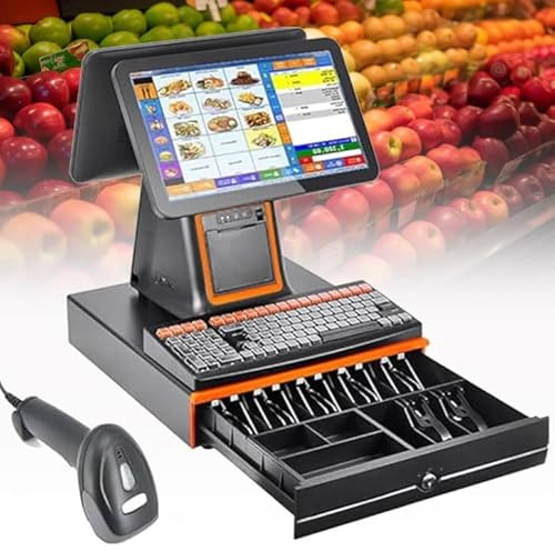 ZHPPED Caja registradora Inteligente, Caja registradora Todo en uno, Monitor de Efectivo con Pantalla táctil LCD, Terminal POS con escáner portátil,Black