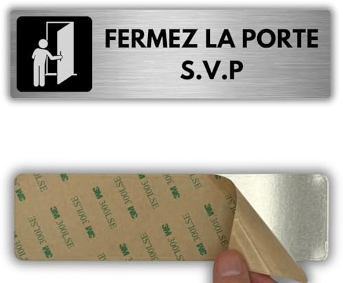LEIASA | Panneau Adhésif Merci de Fermer la Porte - 5x18 cm - Épaisseur 0,8 mm - Aluminium - Panneau Avis Fermeture de Porte - Signal Maintenir la Porte Fermée - Autocollant 3M - Indicateur Porte