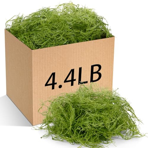 Giegxin Spanish Moss Faux Greenery for Potted Plants, Crafts, and Floral Arrangements Moss Artificial Plants Potted Artificial for Halloween Indoor Outdoor 4.4 lb Bulk Case (Grass Green)