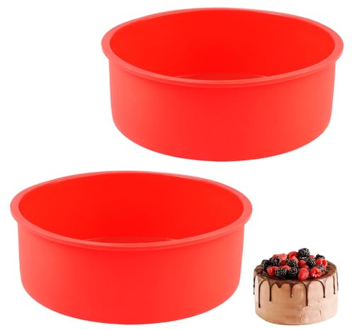 Zyren silikonbakform rund 15 cm, 2 stycken silikonkakformar för bakform luftfryer, silikonbakform rund för ostkakor, regnbågskakor, BPA-fri, icke-limande och lätt att lossa