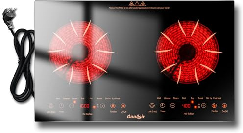 Cooksir Piano Cottura in Vetroceramica 2 Fuochi con Spina, Piano Cottura Elettrico da 60 CM da Incasso, Montaggio o Mobile, Tocco Orizzontale Indipendente, Serratura di Sicurezza, 220V