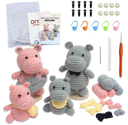 Vlecexs Kit de Ganchillo para Principiantes, Kit Crochet Principiantes, Juego de Animales de Ganchillo para Adultos y Niños con Instrucciones de Vídeo Paso a Paso, Regalos para DIY y Tejido a Mano