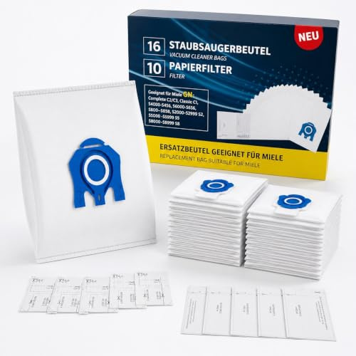 16x Staubsaugerbeutel für Miele Staubsauger kompatibel mit Miele GN Serie S8340 S2 S4 S5 S6 S8, Complete C2 C3 Classic C1 Ersatz für 9917730 12281680 inkl. 5 Motorfilter & 5 Abluftfilter