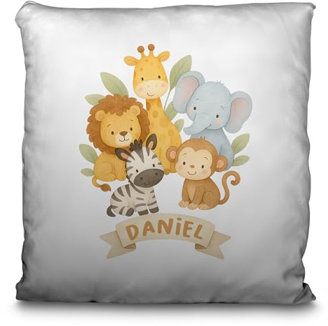 Cojin Infantil Personalizado. Cojin Niño Niña Colegio o Guarderia. Cojines Personalizados Niños. Tejido de poliéster con Cremallera Invisible. Cojín Personalizado Opción Doble Cara 35x35cm. Fauna