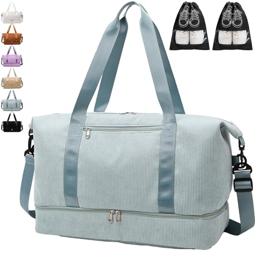 YOUYIKE Sporttasche Damen Herren 20-35L Reisetasche Cord Gym mit Schuhfach und Nassfach Handgepäck Weekender Fitnesstasche Trainingstasche Schwimmtasche Everyday Bag Sauna Kliniktasche (Blau)
