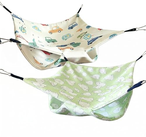 Comforso Guinea Pig Hammock & Rat Hammock, 2 PCS White & Green M-Size Double Layer Polyester Rat Hammocks for Cage, Durable Hanging Beds for Hamsters, Guinea Pigs, Chinchillas, Ferrets