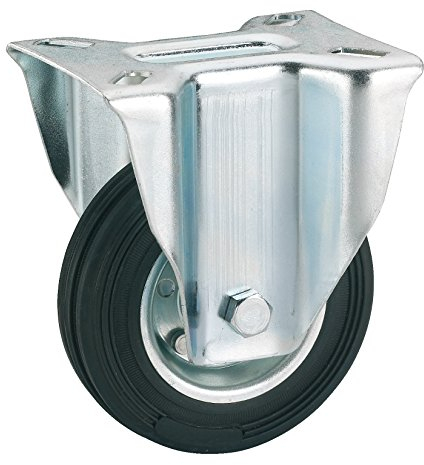 Dörner + Helmer Vollgummi-Bockrolle, 100mm x 30mm, 70kg Tragkraft, 100mm x 85mm Platte, Stahlblechfelge, ohne Bremse