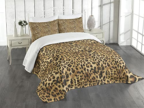 ABAKUHAUS Braun Tagesdecke Set, Leopard-Druck, Set mit Kissenbezügen Waschbar, für Doppelbetten 220 x 220 cm, Braun