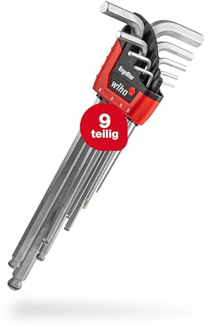 Wiha Stiftschlüssel Set im ErgoStar Halter (43851), Winkelschlüssel Sechskant-Kugelkopf MagicRing®, Innensechskantschlüssel 9-tlg. mattverchromt