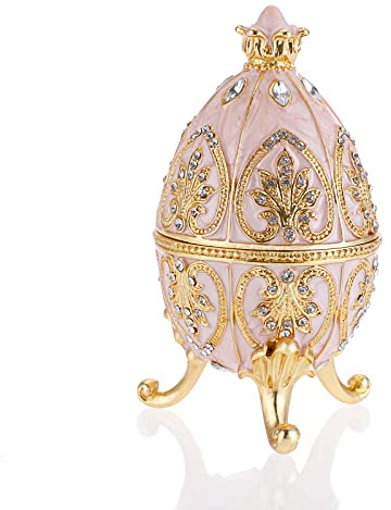 SUMTree Enameled Egg Jewlery Box, Decorative Hinged Jewelry Trinket Box with Sparkling Rhinestones, Unique Gift Ornament for Home Dresser Birthday Party, White