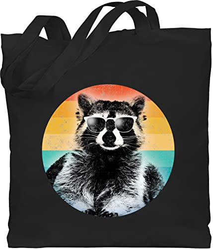 Baumwolltasche - Vintage Retro - Cooler Waschbär Raccoon - Unisize - Schwarz - waschbären stoffbeutel baumwolle beutel beuteltasche stofftasche jute jutebeutel leinentasche stofftüten jutetasche