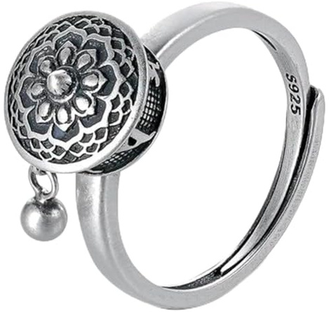 Luxylei Anillo Giratorio de Plata, Rueda de Oración Tibetana Budista, Fidget Ajustable de Buena Suerte para Mujeres y Niñas