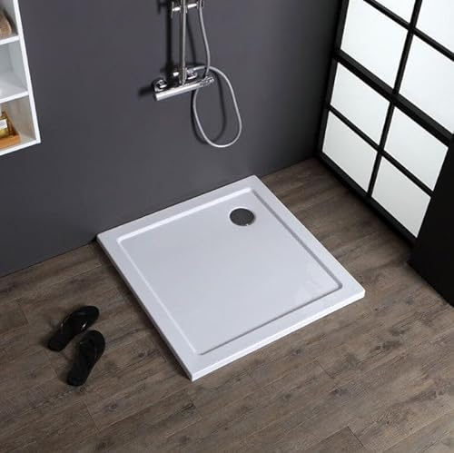 Briconess.com Plato de ducha de resina cuadrada 80 x 80 cm, borde bajo, delgado, 3 cm, ultra resistente, diseño moderno