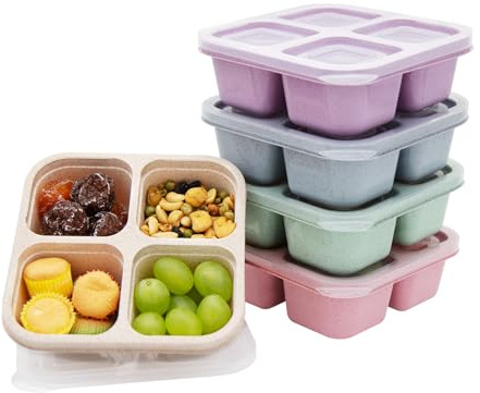 Luriseminger 5 Pack Bento Lunch Box,4 Compartment Snack Containers,Divided Snack Box,Meal Prep Lunch Containers FOR Kids/Toddle/Adults,Food Storage Containers for School, Work and Travel