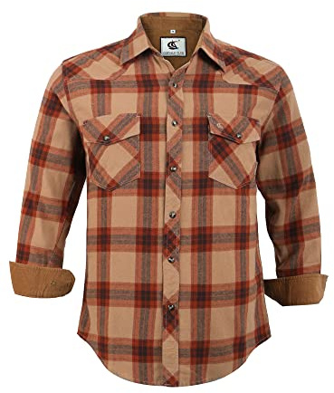 Coevals Club Camicia Flanella da uomo Camicia da boscaiolo da uomo a maniche lunghe a quadretti, bottoni a pressione in cotone con tasca vestibilità normale Camicia casual, Marrone A Quadri 4#, S