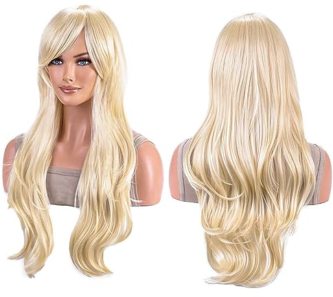 Prinzessin Perücke Wig, Lang Cosplay Perücke, Blondes Lockiges Haar für Karneval Fasching Motto Party