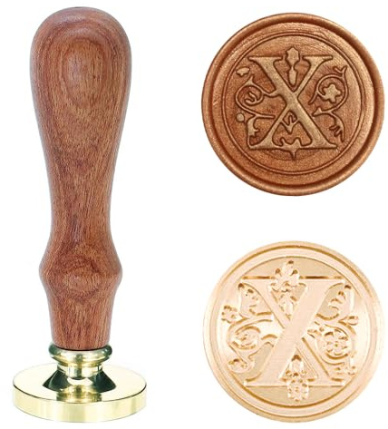 Poemluve sigillstämpel med bokstäver A-Z 25 mm vintage vaxsigill stämpelset med trähandtag för gåvor, förpackning, gratulationskort, inbjudningar, gör-det-själv (bokstav X)