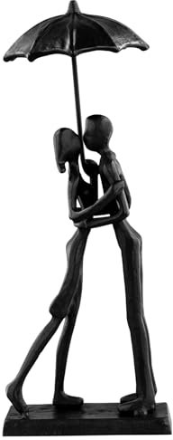 Affectionate Couple Art Iron Sculpture, Passionate Love Couple Statue Kissing Under Umbrella, Rainy Day Romantic Couple with Umbrella Figurine Ornament Gifts for Anniversaries Proposal Valentine
