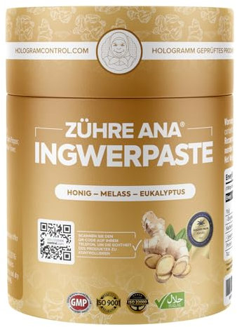 Zühre Ana Pasta de jengibre - Fortalece naturalmente, polvo de jengibre, cúrcuma - para resfriados, expectorante para adultos y niños - Vegano (240 g)