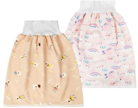 Aolso Pantalones de Entrenamiento Algodón para Bebé, 2 Piezas Pantalones para Pañales Niñas Niños Reutilizables, Chica Ropa Interior para el Entrenamiento al Orinal para Bebé 4-12 Años(L-Caballo/Oso)
