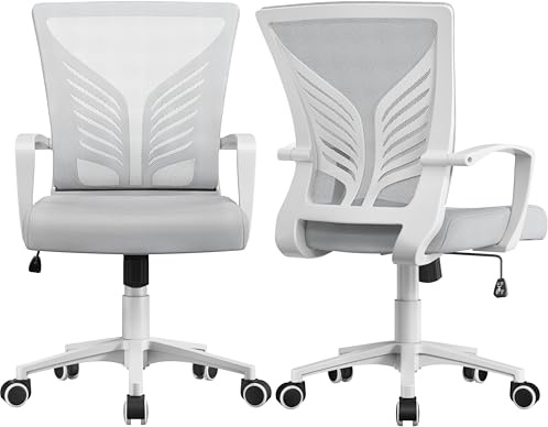 Yaheetech Kontorsstol, ergonomisk skrivbordsstol med gungfunktion, snurrstol med vadderad sittdyna, chefsfåtölj, justerbar höjd för arbetsrum/kontor, ljusgrå/2 st