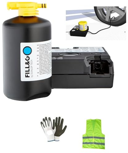 Compatible avec Fiat 500X KIT DE GONFLAGE ET DE RÉPARATION Automatique avec Pompe À AIR ÉLECTRIQUE ET Liquide D'ÉTANCHÉITÉ 450 ML pour Voitures, VUS, Vans, Motos