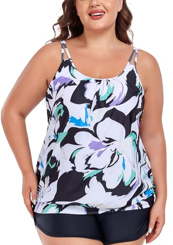 Ocean Blues Haut de Tankini Grande Taille pour Femmes Seulement Coupe Ample Blouson Haut de Maillot de Bain Tankini, imprimé floral, XL
