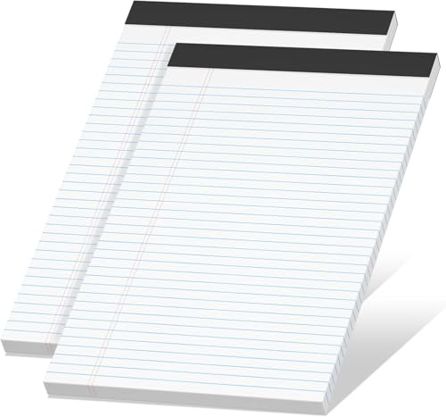 Roneky Legal Pads A4 inch Notepad, 2 Pack White Note Pads A4 for Work, Double-Side Printed Lined Paper Pads College Ruled White Notepads 30 Sheets Per Writing Pad for School, Home, Office