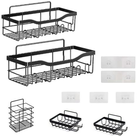 Juqoyue Dusche 5er-Pack, Rostfreier Edelstahl, Kein Bohren Erforderlich, Großes Fassungsvermögen, Ideal für die Aufbewahrung im Badezimmer und in der Küche