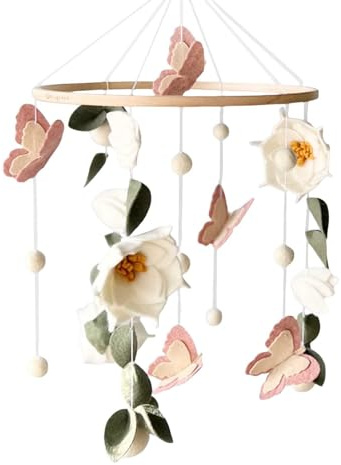 Baby Mobile - Carillones de viento de flores y mariposas para cuna de bebé, mesa móvil para cambiar pañales, cuna de bebé, habitación de bebé, decoración de habitación de bebé, regalo para bebés