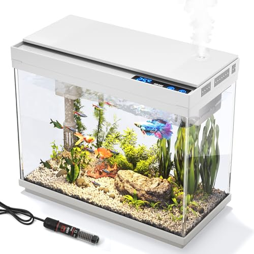 Vehipa Aquarium en Verre HD de 9 litres avec Filtre 3 en 1, Chauffage, éclairage 7 Couleurs, humidificateur Intelligent, Affichage de la température, décoration de Bureau