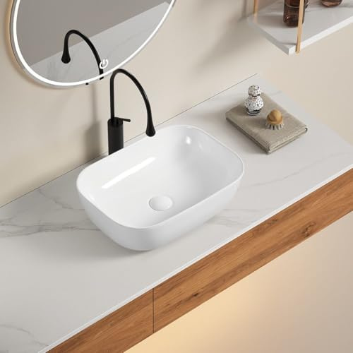 Kiamami Valentina - Lavabo da appoggio rettangolare con angoli smussati bianco