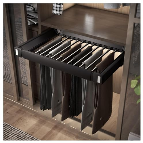 Wardrobe Drawer Trouser Rack Built-in telescopic trouser in wardrobe With Buffer System,Pull-Out Closet Scarf Jeans Storage Sliding Rail,Adjustable Width