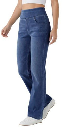 Fengbay Pull on Jeans for Women UK Straight High Waisted Stretchy Leggings | Trendy Lightweight Ladies Tapered Women's Denim Jeans Casual Jeggings with Pockets Elastic Fabric Pants Soft Slim Trousers