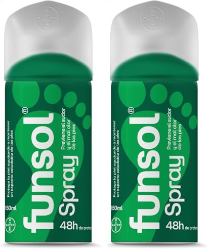 Funsol Desodorante Pies Spray Antitranspirante - Reduce Sudor y Mal Olor, Olor Zapatos y Zapatillas, Protección Duradera - 150 ml (Paquete de 2)