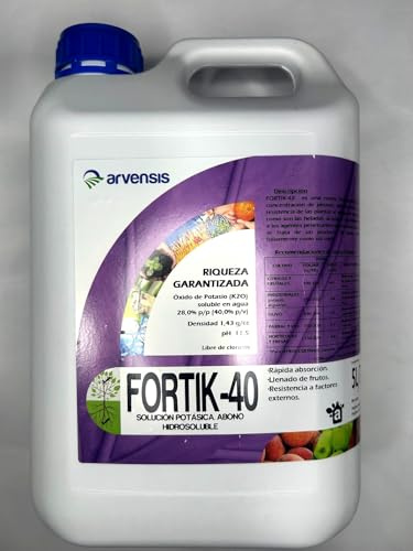 Arvensis Agro FORTIK-40 - POTASA, Abono Líquido Potásico Hidrosoluble, Solución con Óxido de Potasio (K2O), Resistencia a Heladas y Sequía, 5L