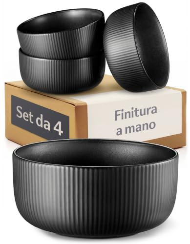 Cosumy Cuencos Ceramica Set 4-700ml Bowl Desayuno - Bol Aperitivos | 700 ml - Amplia abertura para sopa, ensalada & postre - Diseño de rayas elegante - Lavavajillas & microondas