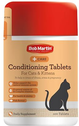 Bob Martin Conditioning Tablets for Cats and Kittens (100 Tablets) - Rich in Vitamins, Supports a Healthy Immune System, Nutritional Fish-Flavoured Supplement