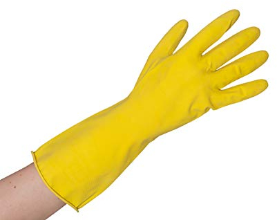 12 Paar Gummihandschuhe - Größe 7 (S) - Haushaltshandschuhe aus Latex gelb - lebensmittelgeeignet - EN 388 EN 374