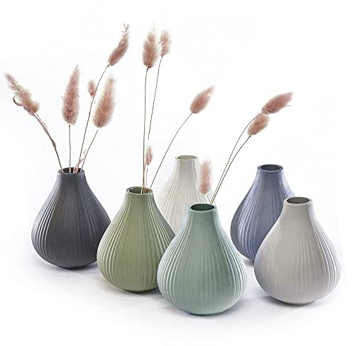 Chive ‘Frost’ Ceramic Flower Vase — Set of 6 Beautiful Small Bud Vases for Flowers & House Plants — Perfect Shelf Centerpieces and Living Room Decor — Assorted Colors