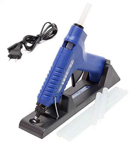 Wiltec Heißklebepistole Set im Koffer, 35-80 W, inkl. Aufheizstation & 6 Klebepatronen, Starterkit zum Heißkleben, für Keramik, Kunststoff, Glas usw.