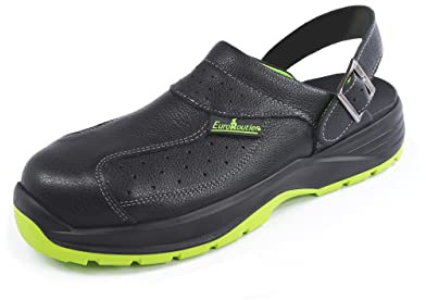 EuroRoutier Premium Fenix Black Cuir véritable, Sabots, Sandales de sécurité certifiées SB A-E-FO SRC (Numeric_47)