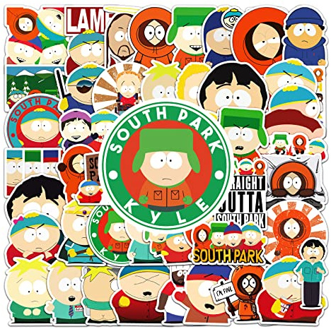 South Park - Adesivi da 50 pezzi, in vinile, motivo: animazione dei cartoni animati, per laptop, waterbottle, bicicletta, scrapbook skateboard, chitarra, bagagli, auto, moto, regalo per bambini,