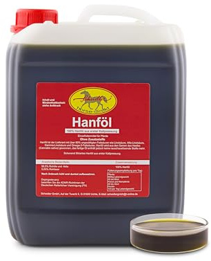 Scheidler Horse-direkt Huile de chanvre pour chevaux et chiens - Bidon de 5 litres - Huile de chanvre 100 % pressée à froid - Produit naturel sans additif - Convient également pour le barf