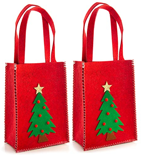 Logbuch-Verlag 2 rote Weihnachten Geschenktaschen Filztaschen mit Baum 18 x 10 x 25 cm für Geschenke mit Tragegriff