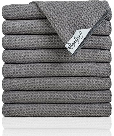 Gräfenstayn Lot de 8 Torchons de Cuisine en Microfibre - Structure gaufrée très absorbante & Non pelucheuse - Oeko TEX Standard 100-50x70 cm Torchons Vaisselle, Chiffons de Cuisine (Anthracite)